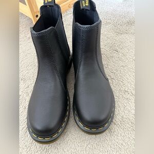 Dr. Martens Black Leather Boots with Yellow Stitching